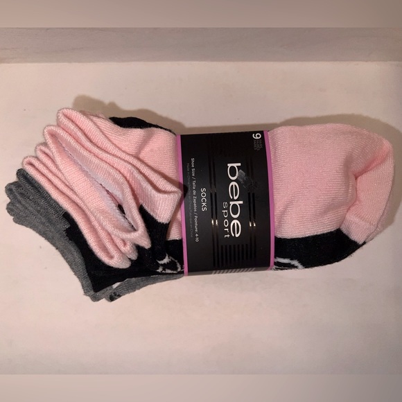 bebe Accessories - 9 Pairs of Bebe Ankle Socks light pink grey black and white
